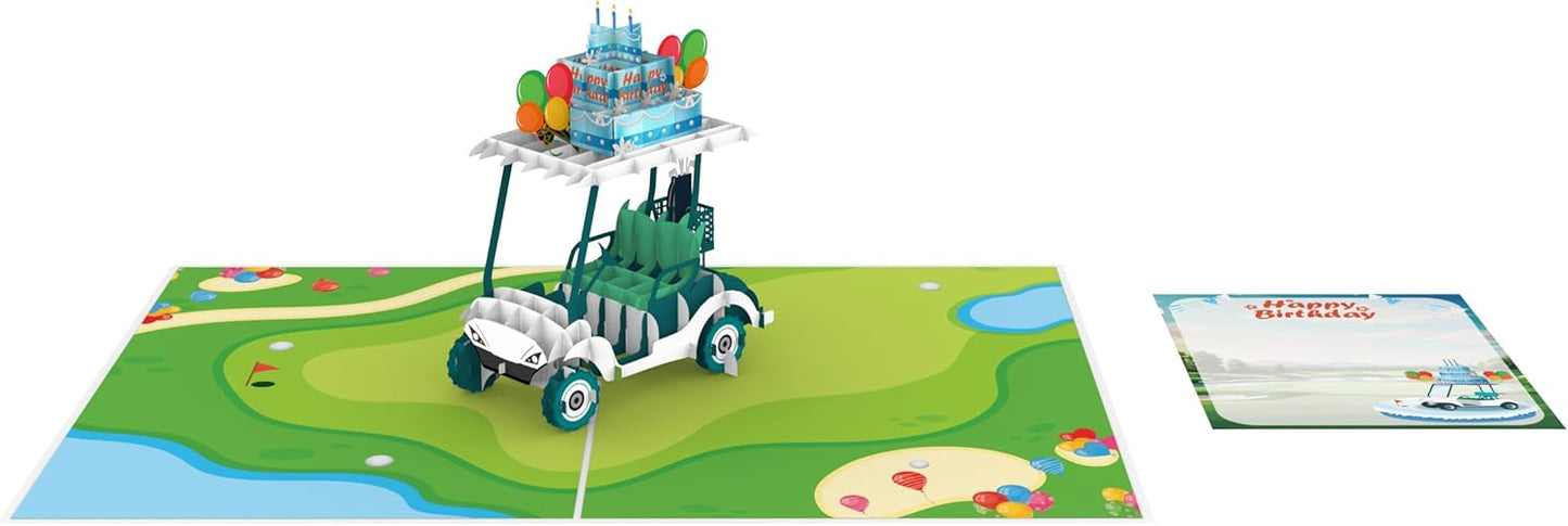 iGifts And Cards Hole-in-One Golf Cart 3D Pop Up Card, 6"x8", Includes Notecard and Envelope, Fun Sports-Themed Greeting for Birthdays, Golf Lovers, and Outdoor Party Decorations