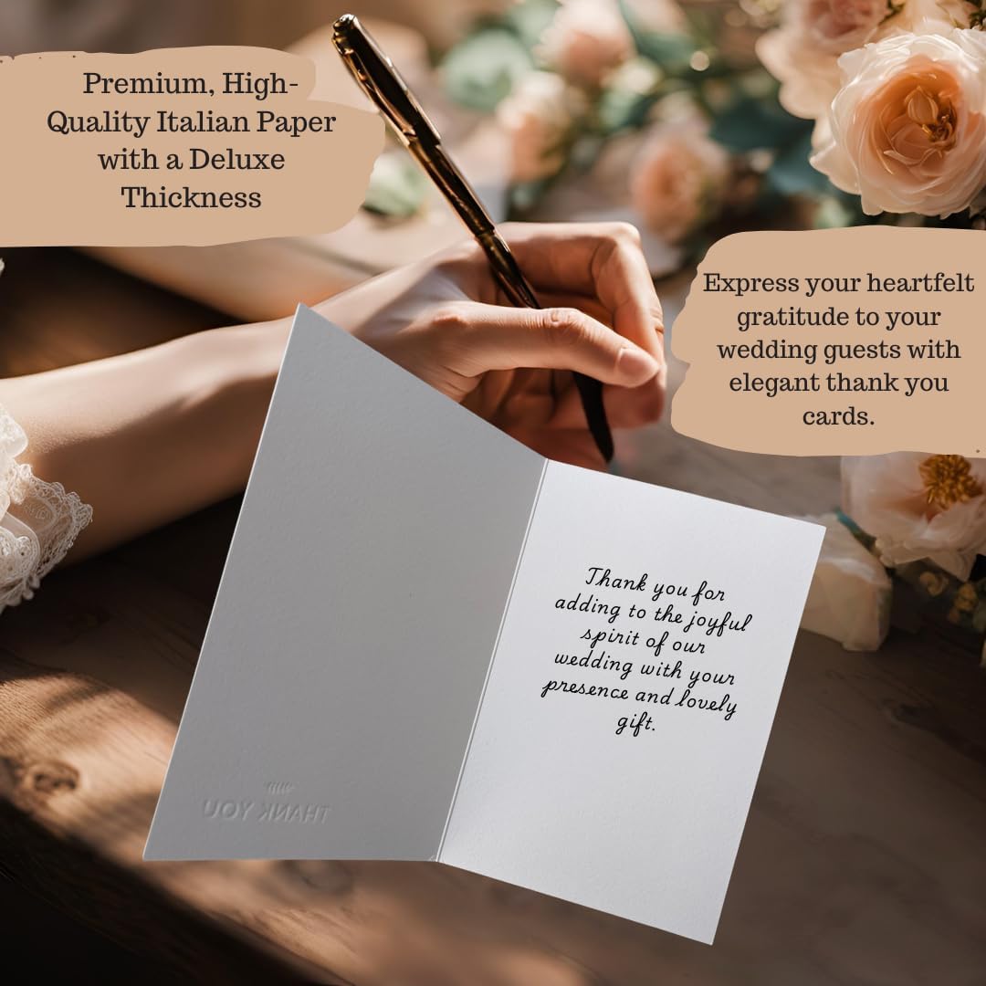 RUN2PRINT Ivory Thank-You Cards with Rose Gold Embossed Printing – 36 Premium Cards with Embossed Leaf Print Envelopes & Matching Stickers – Perfect for Weddings, Business, and All Occasions