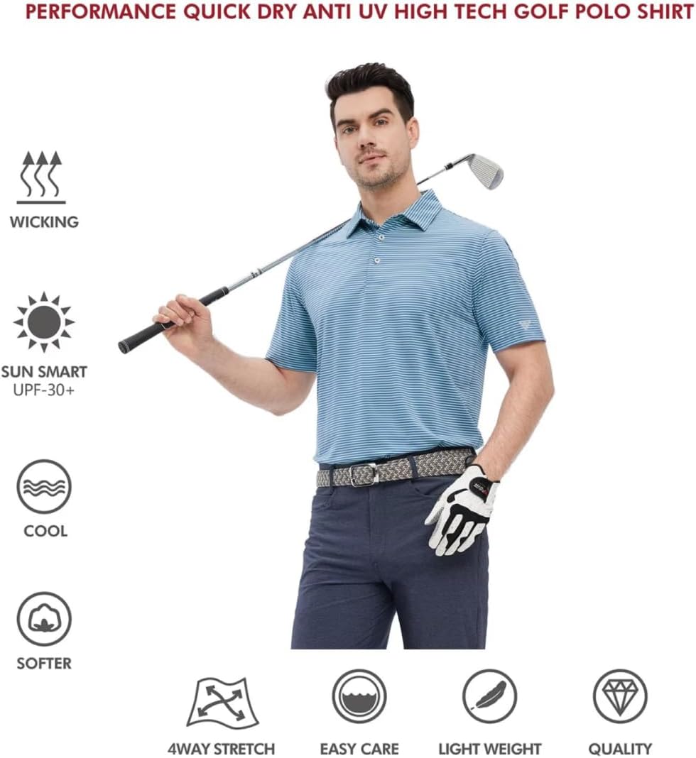 Golf Shirts for Men Dry Fit Short Sleeve Print Performance Moisture Wicking Polo Shirt