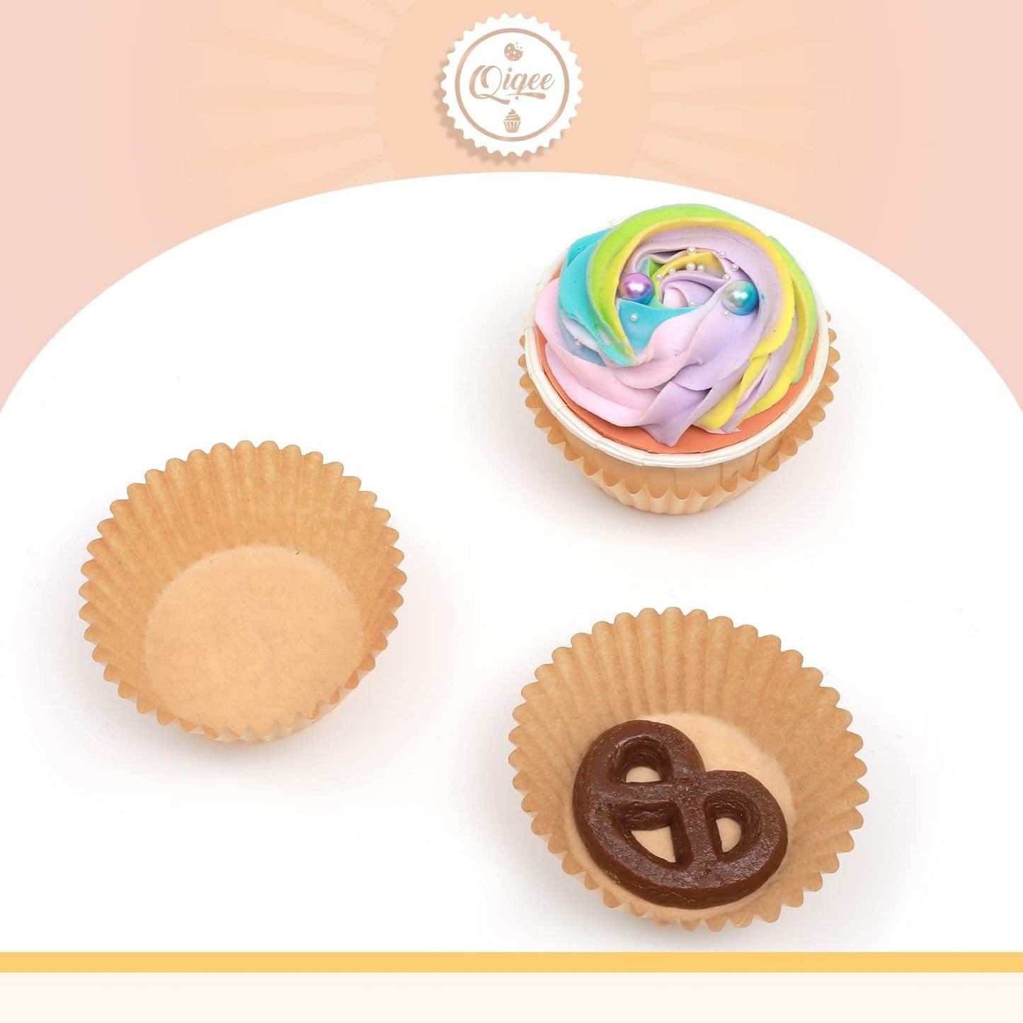 qiqee 600 Count Mini Cupcake Liners Natural Muffin Liners Food Grade Brown Baking Cups Paper No Smells(Small Size)