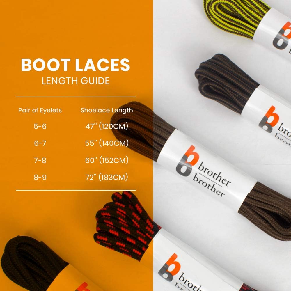 BB BROTHER BROTHER Boot Laces (5 Pairs) of Heavy Duty and Durable Round Shoelaces for Work, Hiking and Walking Boots