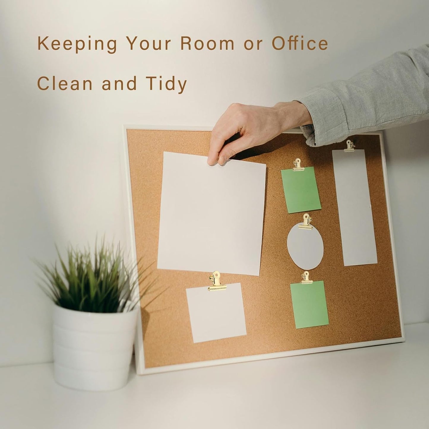 12 Pack Bulldog Clips with Push-pins for Corkboard,Metal Clips for Crafts, Metal Binder Clips for Pictures, Spring Paper Clamps for Office Documents (Gold,1.5inch)