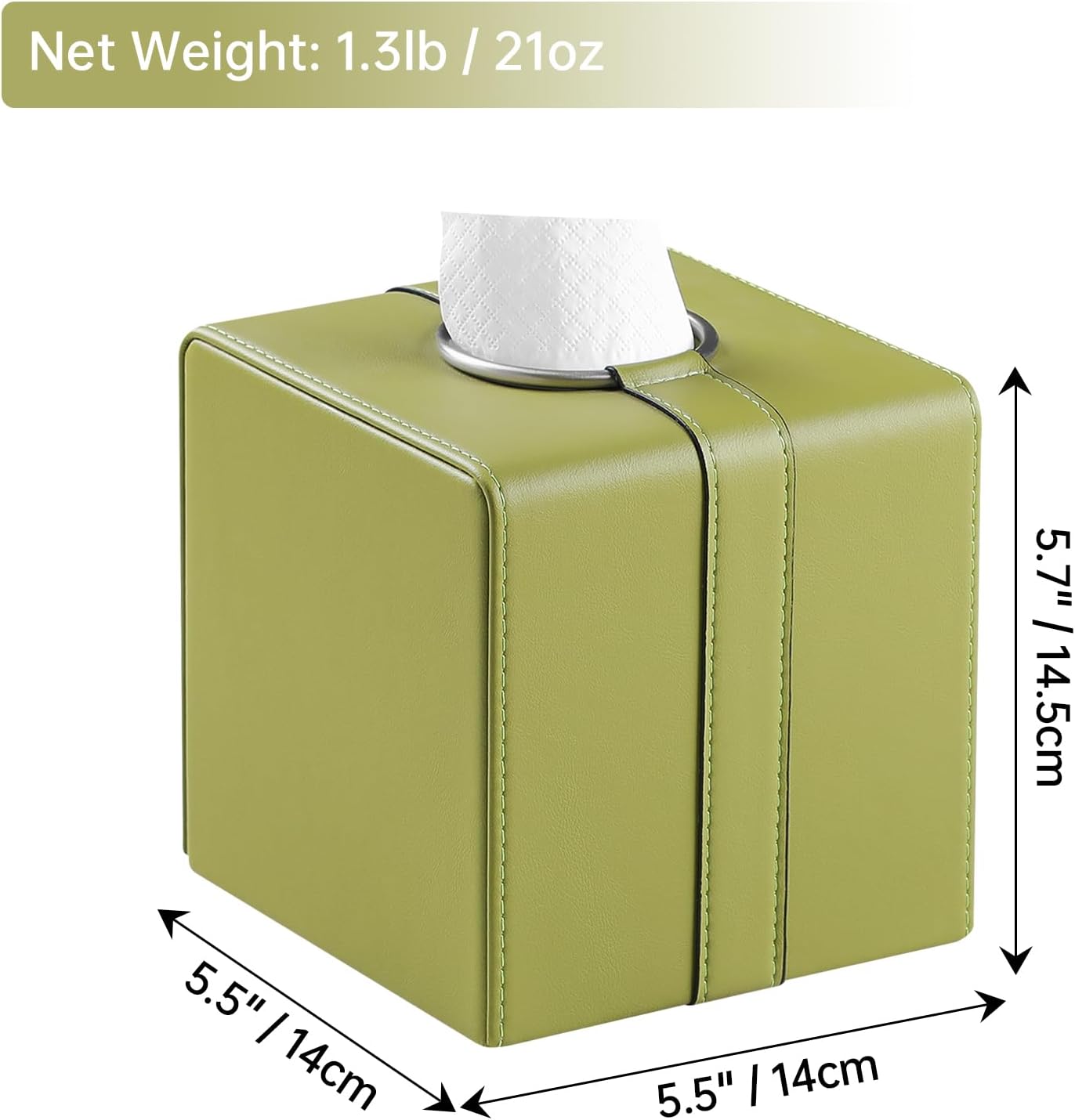 Square Tissue Box Cover, Luxury PU Leather Tissue Holder with Magnetic Closure (Green)