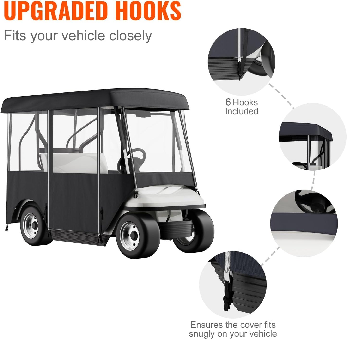 Happybuy Golf Cart Enclosure, 4-Person Golf Cart Cover, 4-Sided Fairway Deluxe, 300D Waterproof Driving Enclosure with Transparent Windows, Fit for EZGO, Club Car, Yamaha Cart