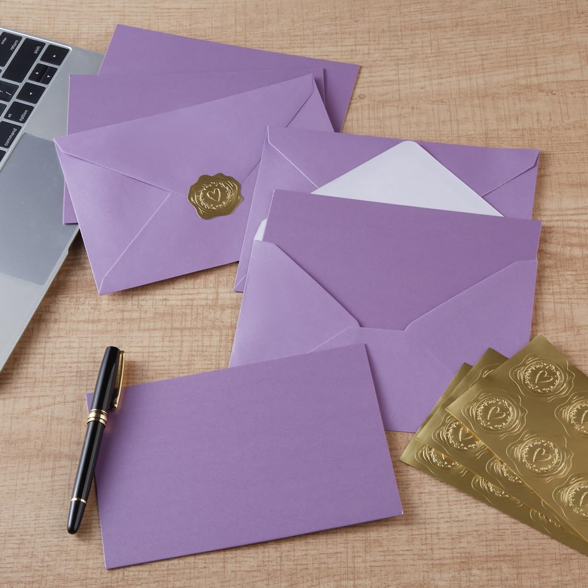 300 Pieces Embossed Gold Foil Stickers Gold Stickers for Envelopes, Wedding Invitations, Christmas Greeting Cards Envelopes (Gold Heart-Love)