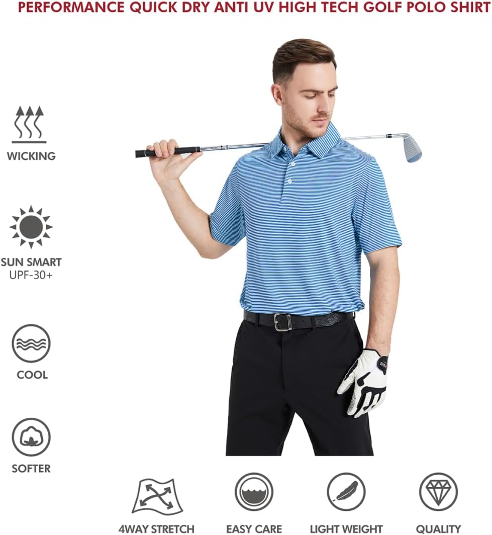 Golf Shirts for Men Dry Fit Short Sleeve Print Performance Moisture Wicking Polo Shirt