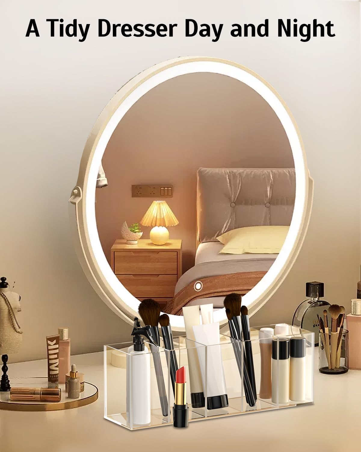 Uniclife Clear Acrylic Pen Holder for Desk, Plastic Pencil Holder Pen Organizer with 5 Compartments, Desktop Stationery Organizer for Office Home School, Vertical Makeup Brush Holder, 11.3" x 3" x 4"