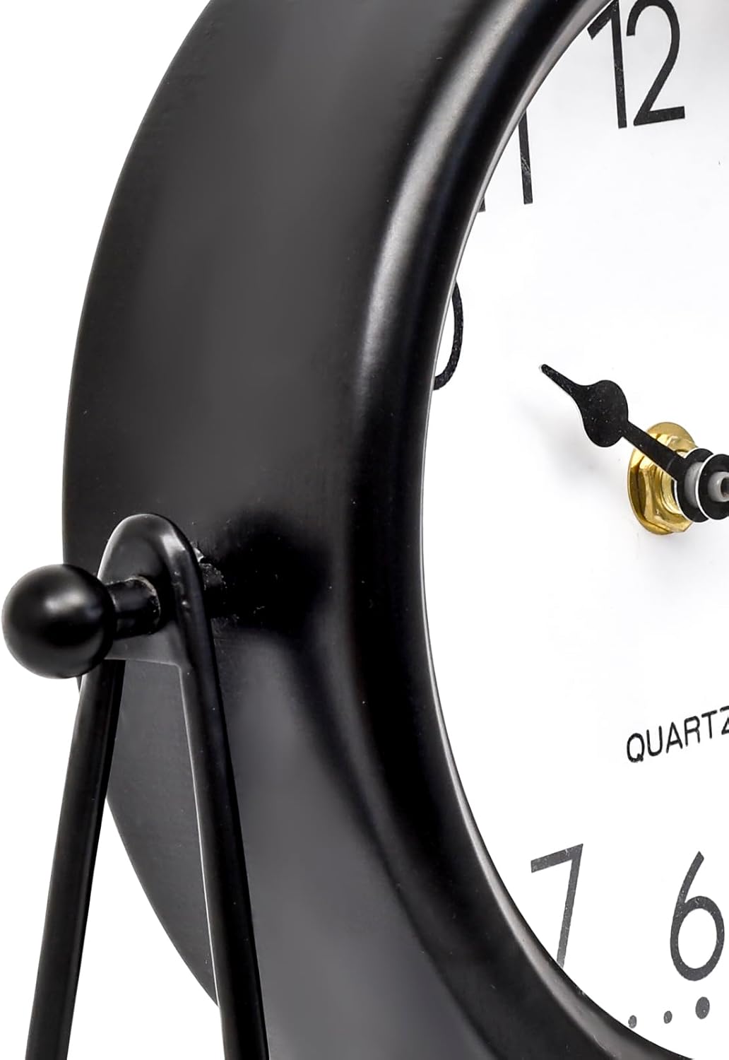 Vintage Black Table Clock - Decorative Battery Operated Desk Clock with Stand, Silent Non-Ticking for Living Room Shelf Decor, 8.6 x 7.8 Inches