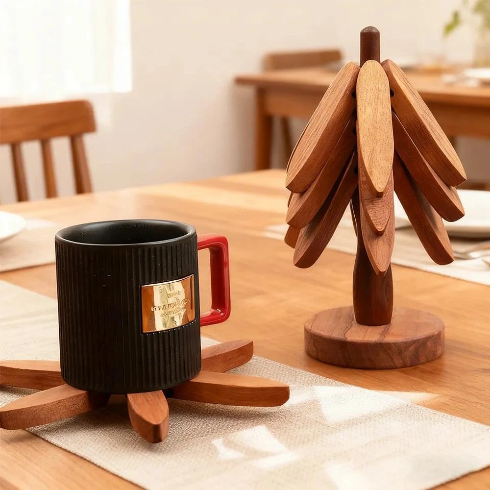 4 Wooden Trivets for Hot Dishes,Christmas Tree Trivet Table Mat Set,Wooden Treevet Tree Coasters for Hot Pots and Pans Christmas Decorations Gift for Women