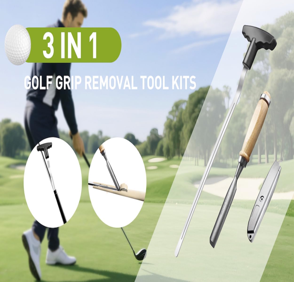 Golf Grip Tape Removal Tool Kit, Grip Remover Saver Perfect for Regripping Graphite and Golf Club Steel Shafts
