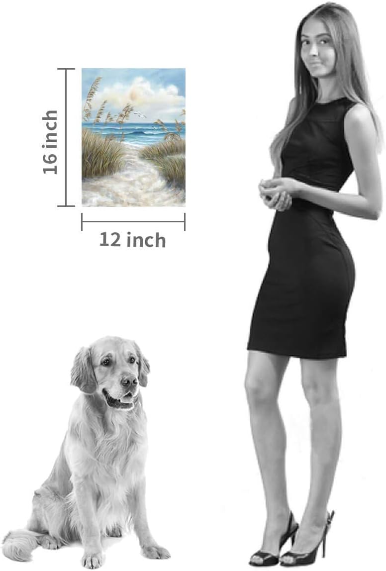 Abstract Beach Picture Wall Art: Sandy Path to Ocean with Sea Grass Artwork Painting for Bedroom (16'' x 12'' x 1 Panel)