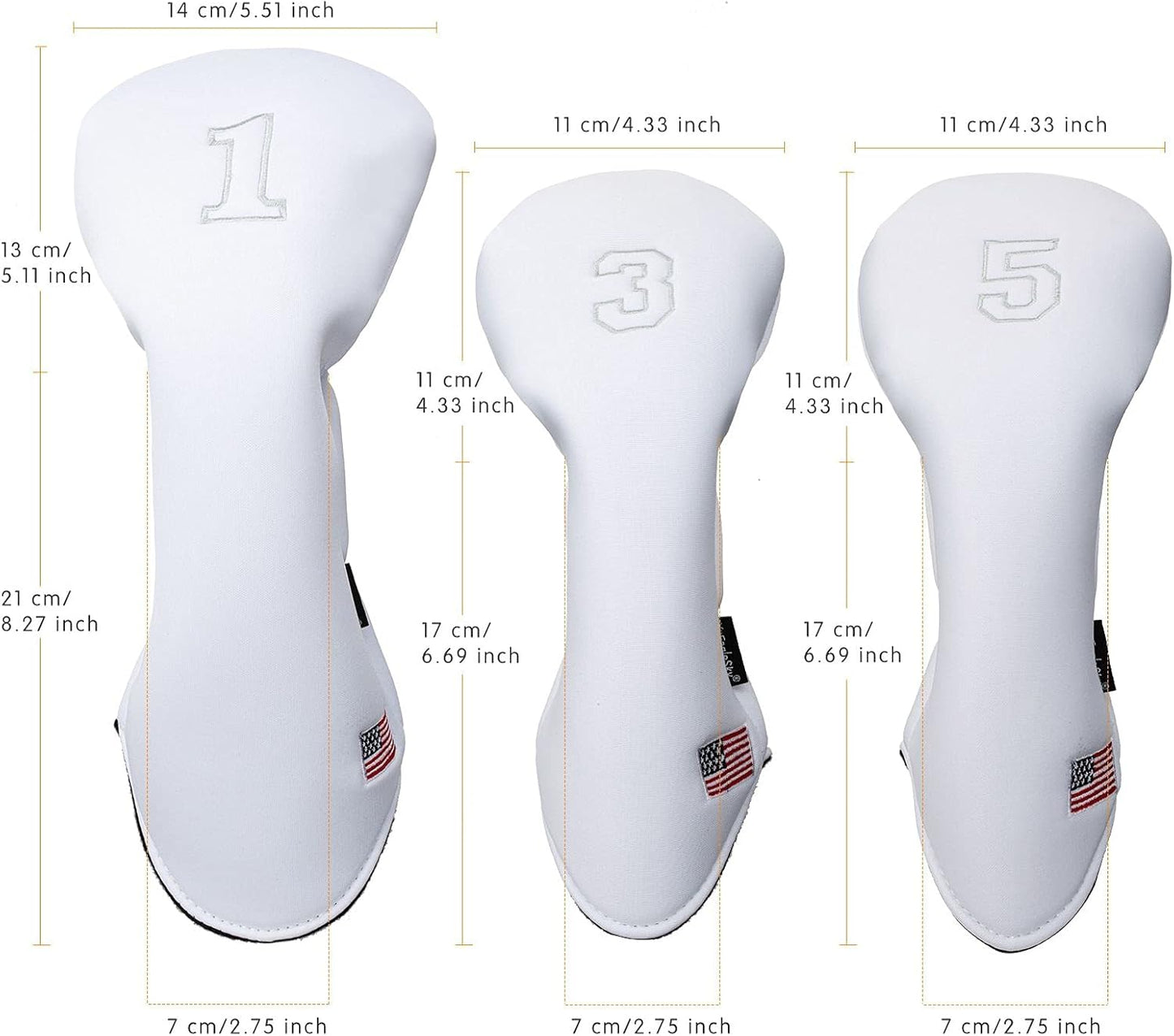 Golf Driver Head Covers 3-Pack for Men & Women - Premium PU Leather with Elephant Embroidery, Double Elastic Band (Driver/Fairway/Hybrid), Waterproof & Durable - White Grey or Black Grey