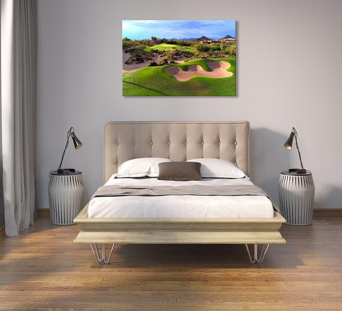 Arizona Desert Golf Course Wall Art Picture Golf Course Wall Decor for Living Room Bedroom Bathroom Home Decorations Golf Course Poster Framed Artwork Canvas Prints Ready to Hang(18''H x 24''W)
