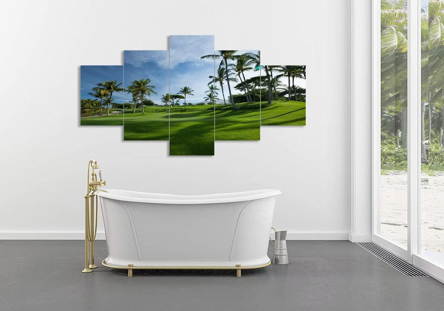 Hawaiian Golf Courses Canvas Wall Art for Office Living Room Bedroom Bathroom Home Decorations Hawaii Maui Island Pictures Posters Framed Artwork Ready to Hang(60''W x 32''H)