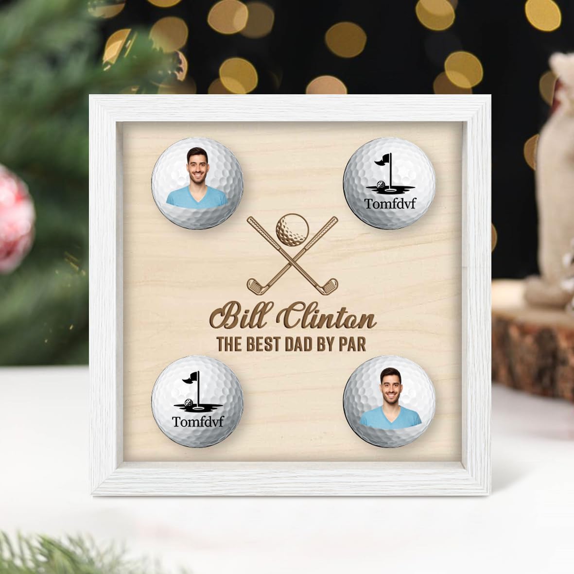 Personalised Golf Ball Holder Frame Custom Photo Name Golf Ball Display Case Wooden Golf Shadow Box Golf Ball Markers Hanger Desk Decor Gift for Men Dad Grandpa Family (Golf Ball Display Holder - 3)