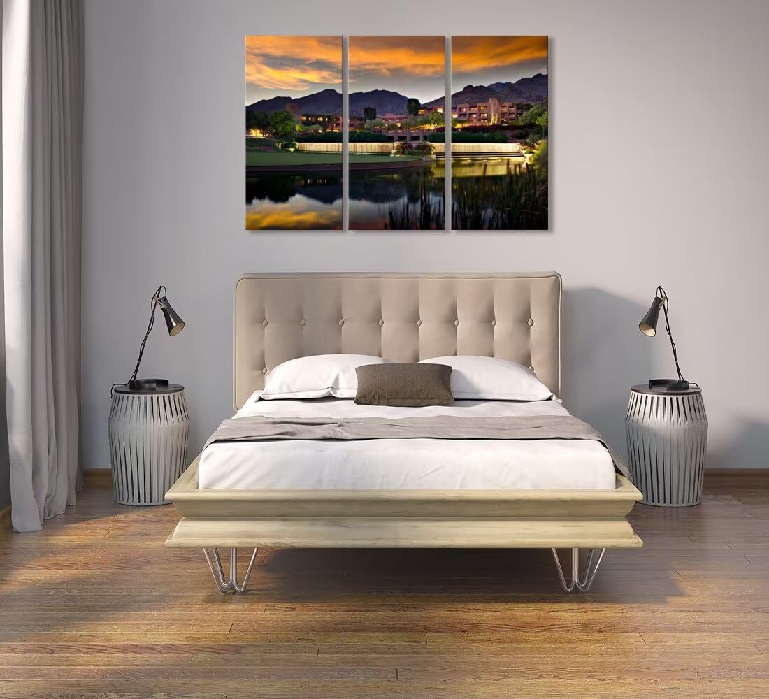 Foothill Mountains Golf Course Wall Art for Living Room Bedroom Home Decorations Golf Course Pictures Posters Wall Decor for Office Canvas Prints Modern Artwork Framed Ready to Hang(28''W x 44''H x3)