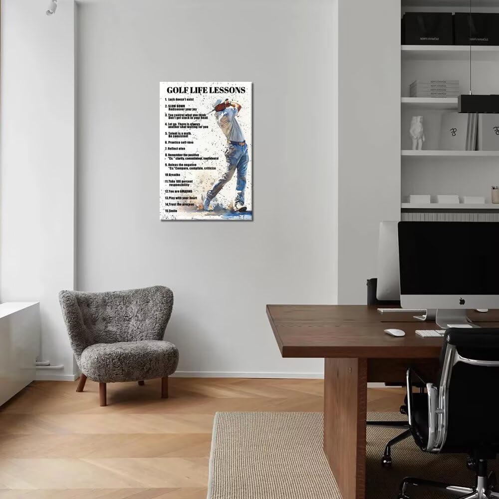 Golf Wall Art Golf Sports Poster Inspirational Quotes Picture Wall Decor Canvas Print Golf Sign Painting Artwork for Living Room Office Club Home Decorations Framed Ready to Hang (28 x 44 inch)