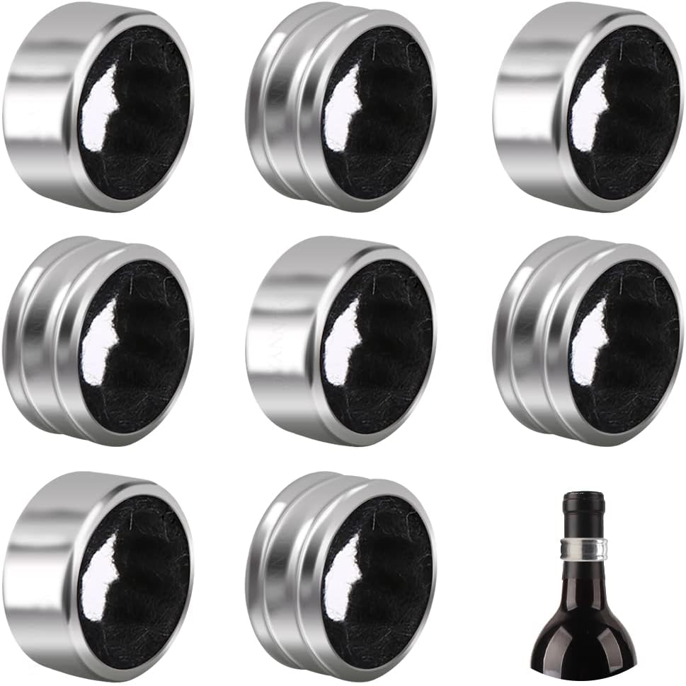 BK8 Stainless Steel Wine Bottle Collars, Classy Drip Rings - 8 Pack Simple and Durable Wine Drop Stoppers with Velvet Felt, Small Handy Gadget for Kitchen and Bar