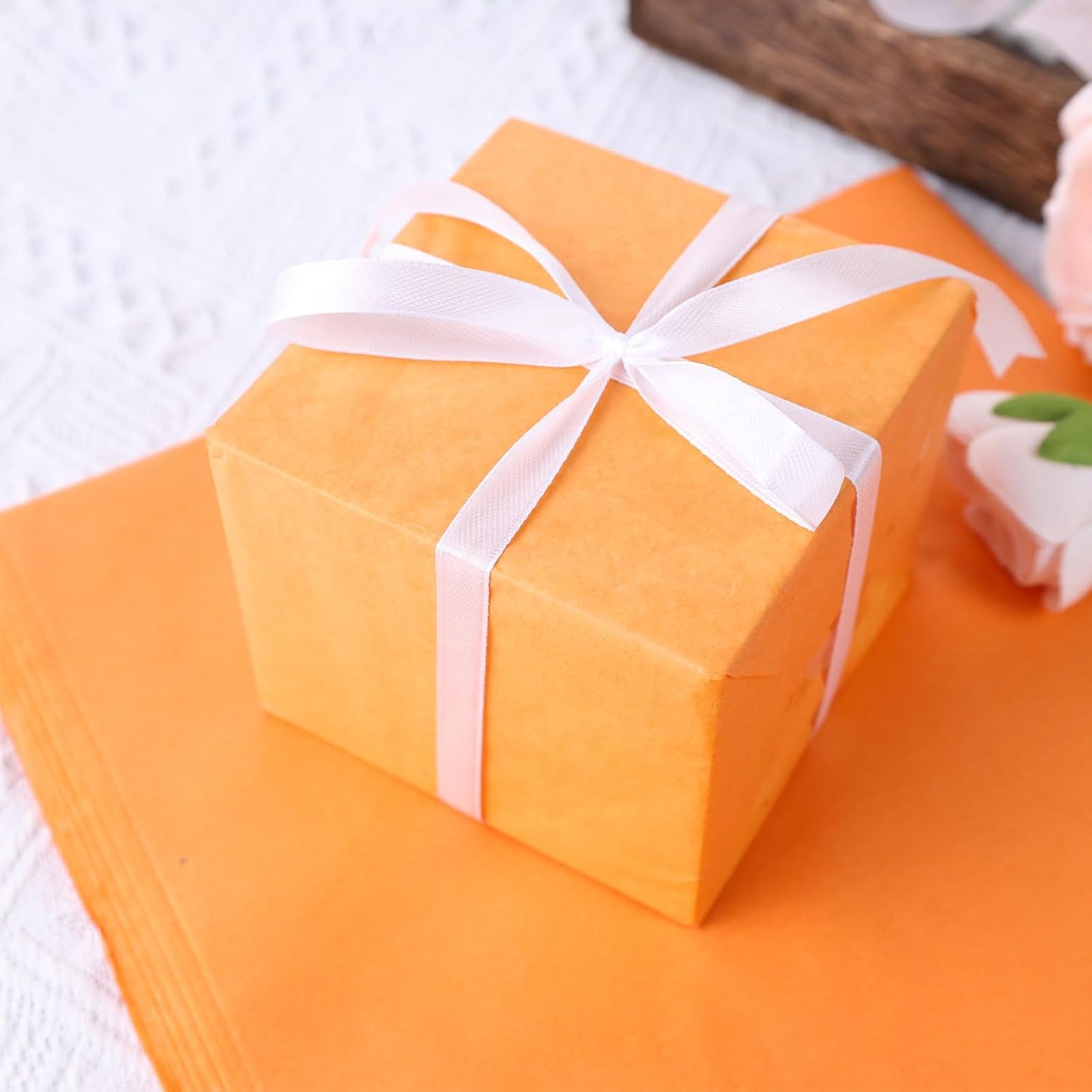 Shindel 120 Sheets Orange Tissue Paper, 20x14 Inch Fall Tissue Paper for Gift Bags, Halloween Autumn DIY Crafts Gift Wrapping Decor