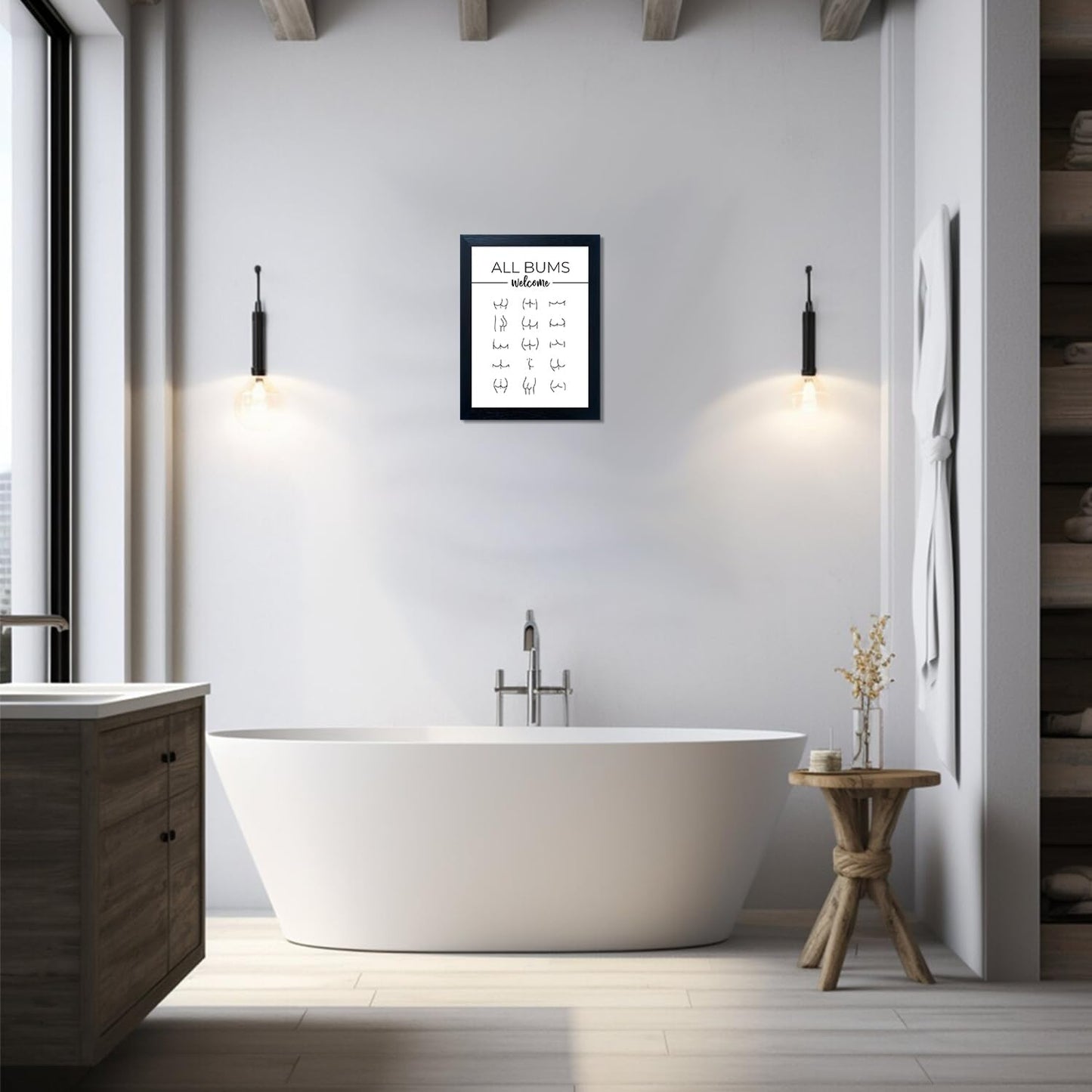 Funny Bathroom Wall Art Black and White Framed Toilet Art Modern Minimalistic Canvas Print Paintings Sign Artwork