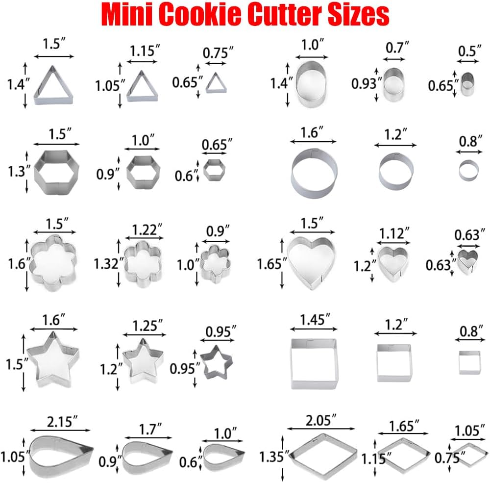 30Pcs Mini Cookie Cutter Set with Box, Small Stainless Steel Fruit Veggie Tiny Polymer Clay Cutters for Kids, Geometric Set for Biscuit Mold