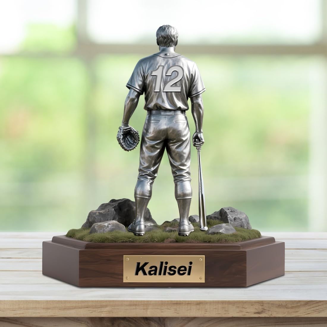 Personalized Baseball Player Ornament Sign Custom Name Flat Desk Sign Art Baseball Lovers Acrylic Plaque Home Garage Men Cave Desk Decor Plaque Gifts for Man Dad Christmas Birthday Decoration