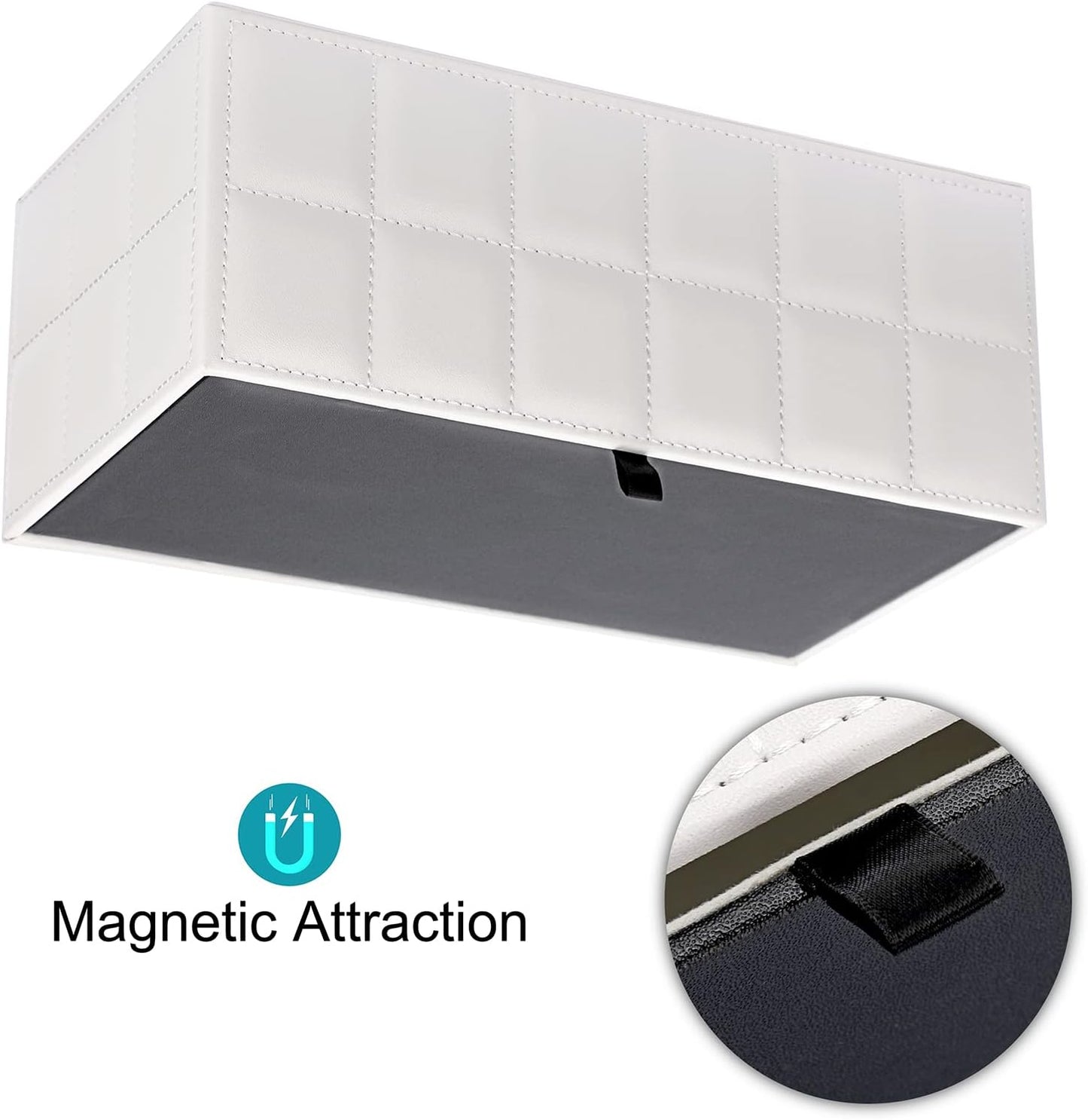 Sumnacon Rectangular Leather Tissue Box Cover - Stylish Tissue Box Holder with Magnetic Bottom, Decorative PU Tissue Box for Vanity Dresser Night Stand Table Countertop Home Office Car,Grid White