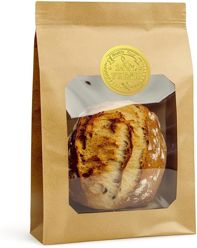 Peacoblue Gold Foil Stickers Seals Embossed 2 Inch 100Pcs 100% Fresh Healthy Food, Self Adhesive Gold Around Embossing Medal Sticker for Food Bag Wrapper Baking Decor