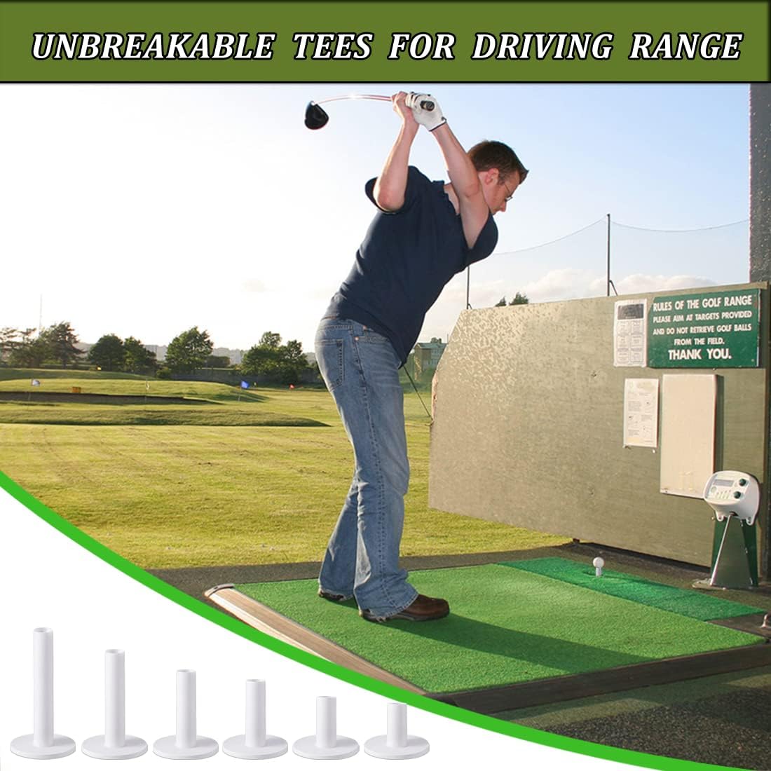 MAZEL Premium Rubber Golf Tees for Mats - High Performance Rubber Tees Holder Set for Driving Range & Indoor Outdoor Practice Mat