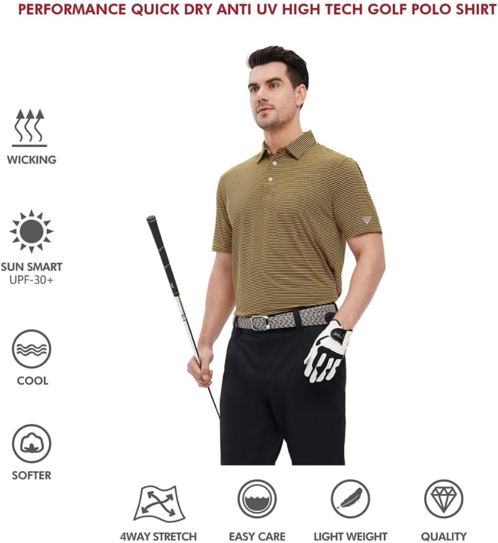 Golf Shirts for Men Dry Fit Short Sleeve Print Performance Moisture Wicking Polo Shirt