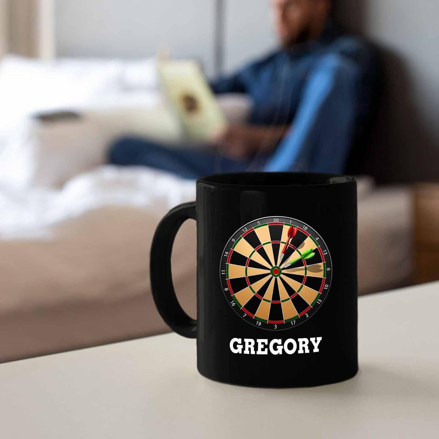 Personalized Choose Name Coffee Cup Gifts For Men Women, Dart Black Ceramic 11 Oz 15 Oz, Customized Dart Board Travel Mug