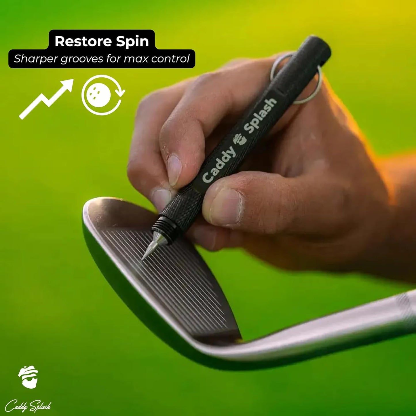 Caddy Splash Golf Club Groove Sharpener Tool - 3-in-1 Golf Club Cleaner for Wedge, Iron - Oblique, Straight, Spike Replacement Tips for U & V Grooves - Aluminum-Alloy Shaft, Heat-Treated Steel