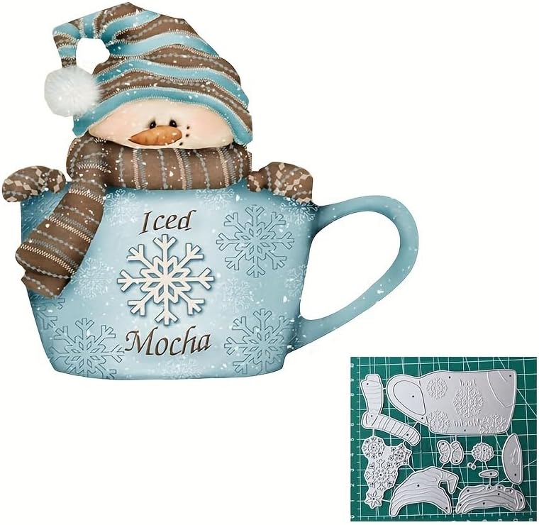 Lapoo Metal Cutting Die for Scrapbooking, 3D Backgrounds Frame New Cutting Dies DIY Album Card Making Decor Paper Metal Die Cuts Party Wedding Decorations (Cup Snowman 4.1 x 3.7 in)