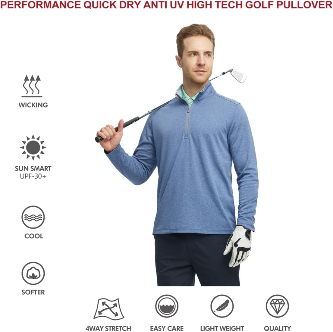 M MAELREG Quarter Zip Golf Pullover Men Dry Fit Long Sleeve Performance Wicking Mock Neck 1/4 Zip Pullover Mens Sweatshirt