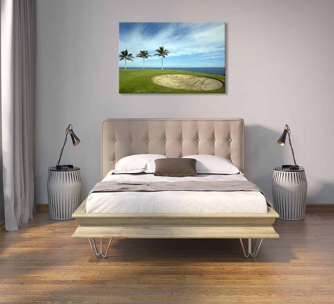 Green Hawaiian Golf Course Wall Art for Living Room Bedroom Bathroom Home Decorations Golf Art Canvas Prints Hawaii Golf Course Picture Poster Framed Artwork Ready to Hang(12''H x 16''W)