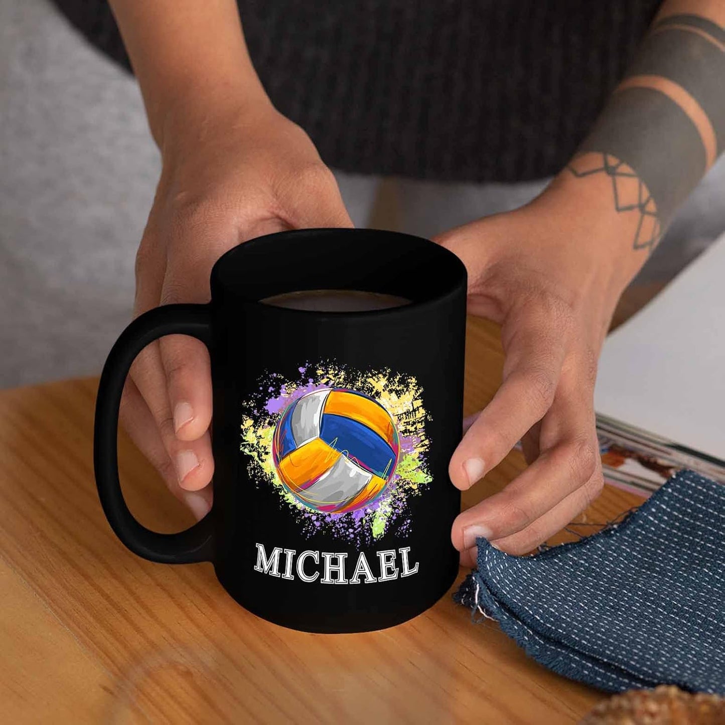 Personalized Black Coffee Mugs With Choose Name, Custom Volleyball Travel Mug Gifts For Team Coach, Volleyball Lovers - 11 Oz, 15 Oz Pride Mug