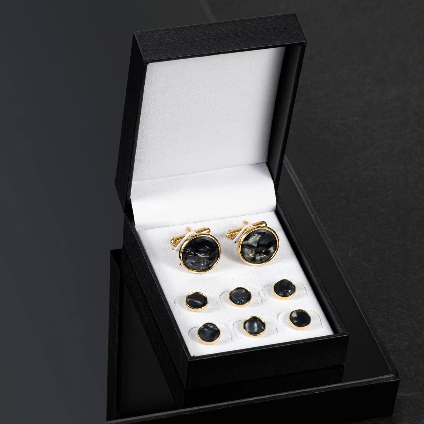 wynameleri Mens Classic Shirts Cufflink Studs, Mother-of-Pearl Tuxedo Shirt Button and Cuff Links Set, Formal Business Wedding Jewelry