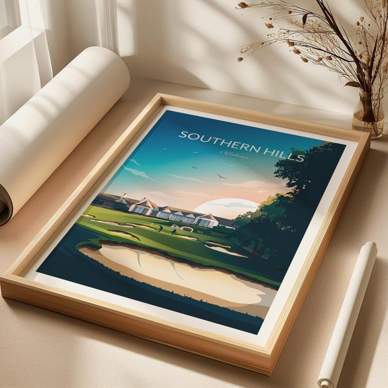 Nationcog Golf Print Southern Hills Country Club - Tulsa, Oklahoma, Southern Hills Golf Poster, Oklahoma Golf Course Art, Vintage Golf Travel Print, Luxury Golf Resort Art (Unframed) (9x11)