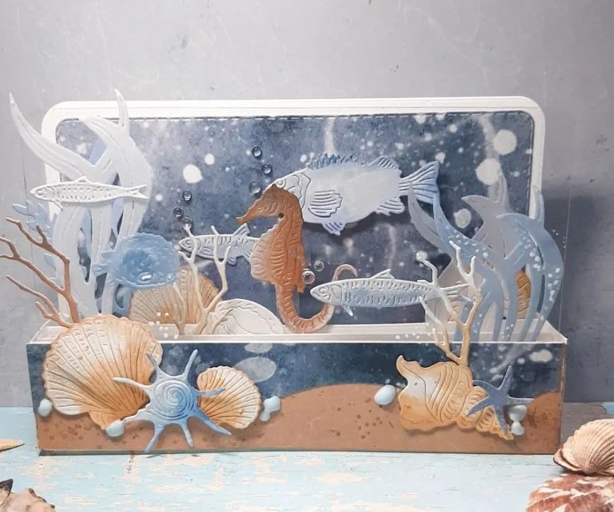 Lapoo Cutting Die for Scrapbooking, 3D Backgrounds Frame New Cutting Dies DIY Album Card Making Decor Paper Craft Metal Die Cuts Party Decorations (Whelk Sea 3.9 x 3 in)