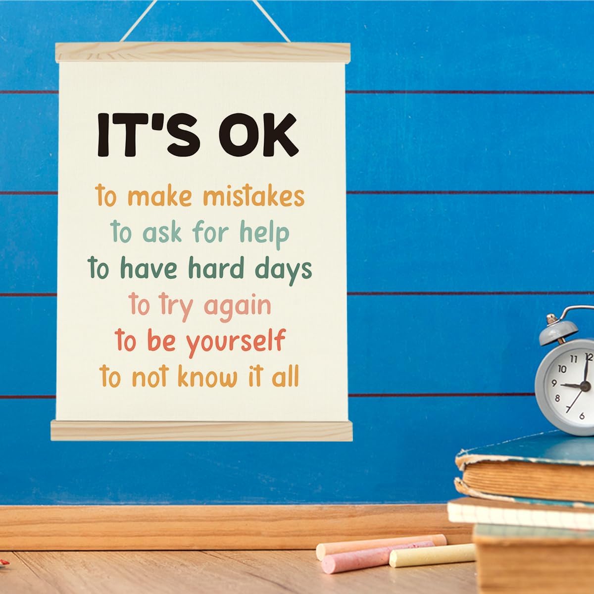 WINGTECA Affirmations for Kids Poster Hanger Frame Classroom Back to School Decorations It's ok to Make Mistakes Colorful Wall Hanging Banner Decor for Classroom Kids Room 12x16Inch