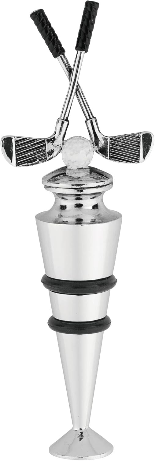 Supreme Housewares Golf Club-Shaped Zinc Alloy Wine Bottle Stopper - Reusable Beverage Preserver for Wine, Champagne, and Sparkling Drinks - Silver, 4.25 Inch Tall