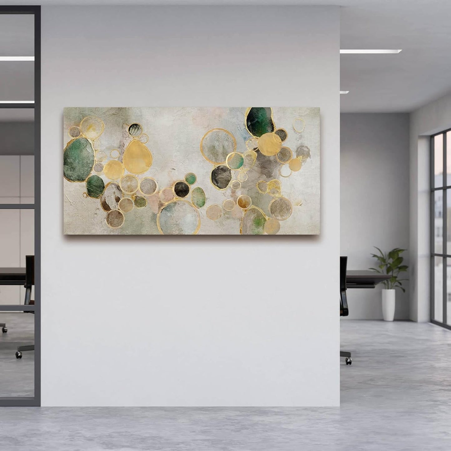 Gold Round Wall Art Neutral Beige Modern Canvas Wall Print 24"x48" Geometric Wall Decor Poster Print Abstract Wall Art for Living Room Dining Room