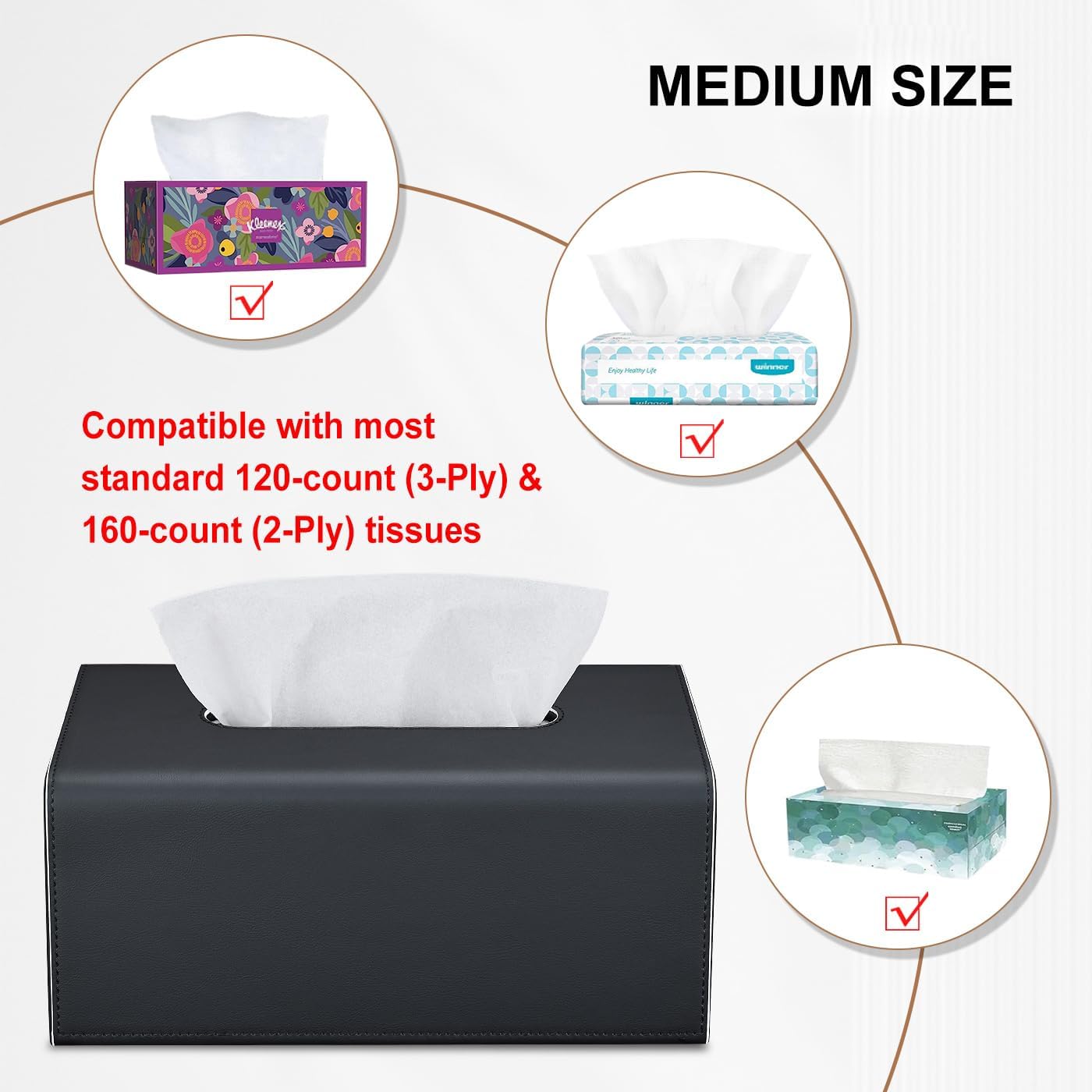 KINGFOM Tissue Box Cover, PU Leather Rectangular Tissue Box Holder with Magnetic Bottom Cover for Facial Tissues/Napkins, Office & Living Room Decor Box (Black)