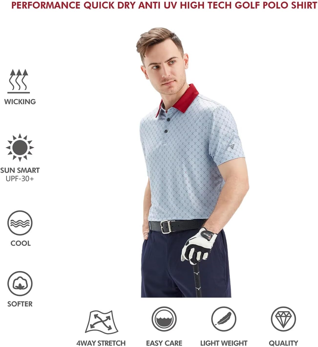 Golf Shirts for Men Dry Fit Short Sleeve Print Performance Moisture Wicking Polo Shirt