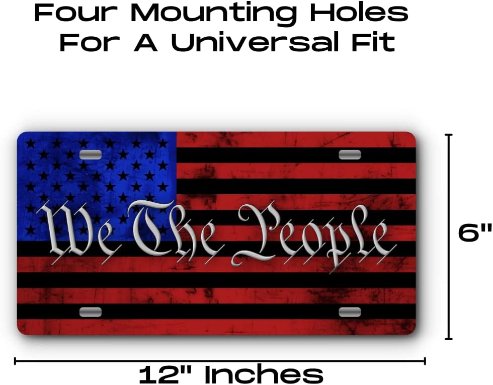 Patriotic Vanity Aluminum License Plate for Front of Trucks and Cars - Made in The USA - Universal Fit (We The People Red & Blue)