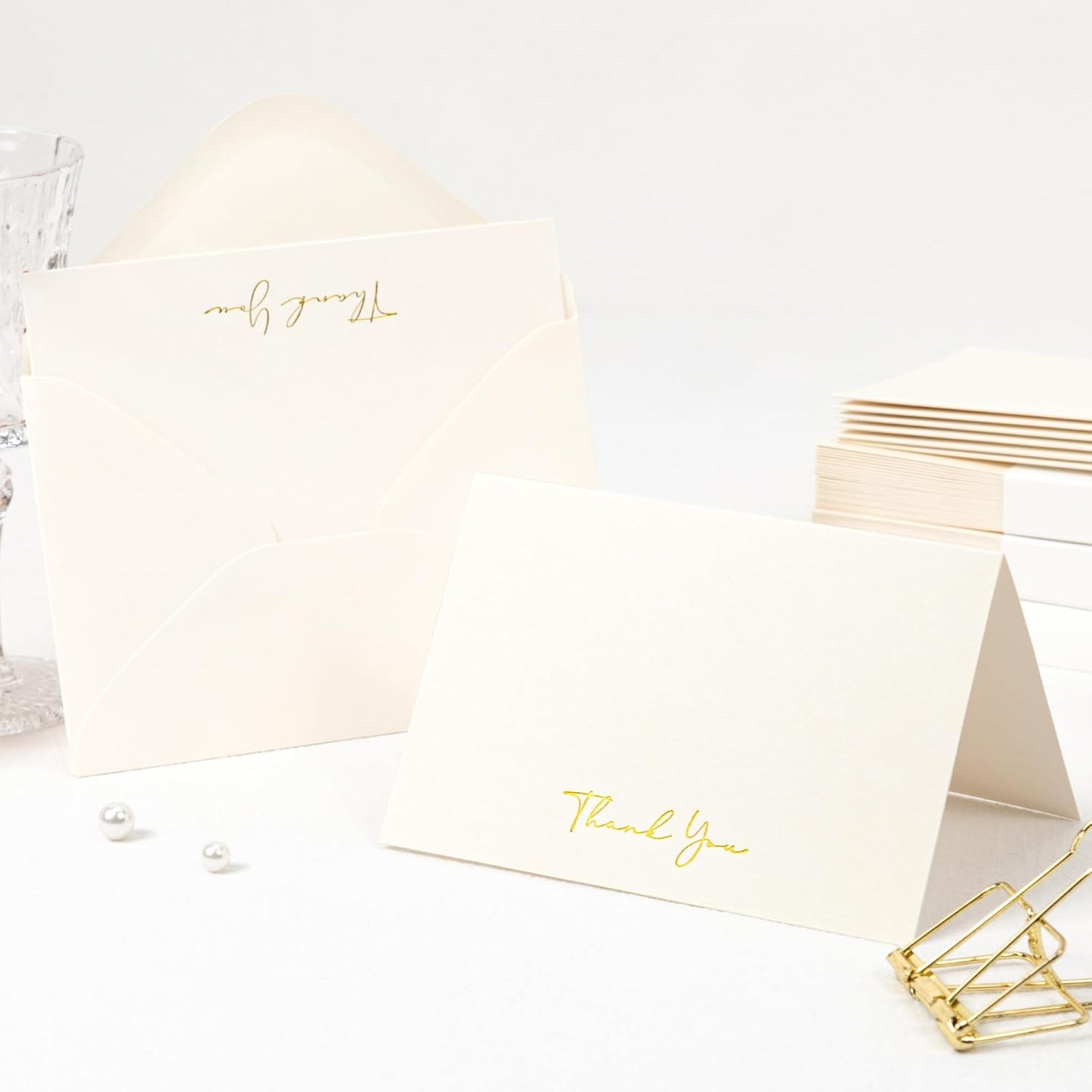 Crisky 50 Pack Thank You Cards With Envelopes & Stickers, Printable Ivory Bridal Shower Graduation Thank You Cards Small Business, Wedding Baby Shower Birthday Funeral Notes Bulk