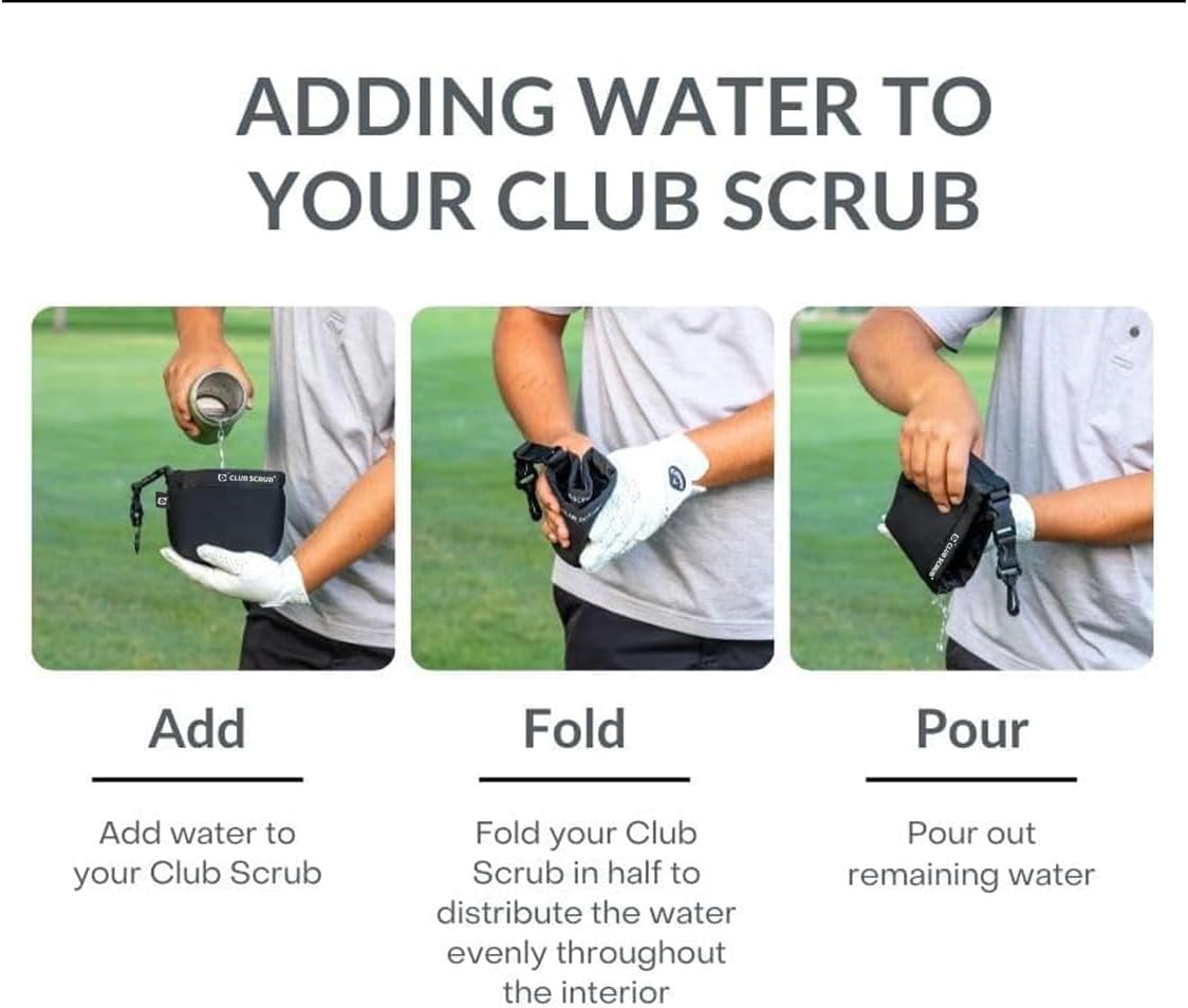 Club Scrub Golf Club and Golf Ball Cleaning Bag, Waterproof Clean Face Technology Liner, Detachable Clip, Machine Washable, Cleans Club Grooves, Dry Exterior (Neoprene or Microfiber Option Available)
