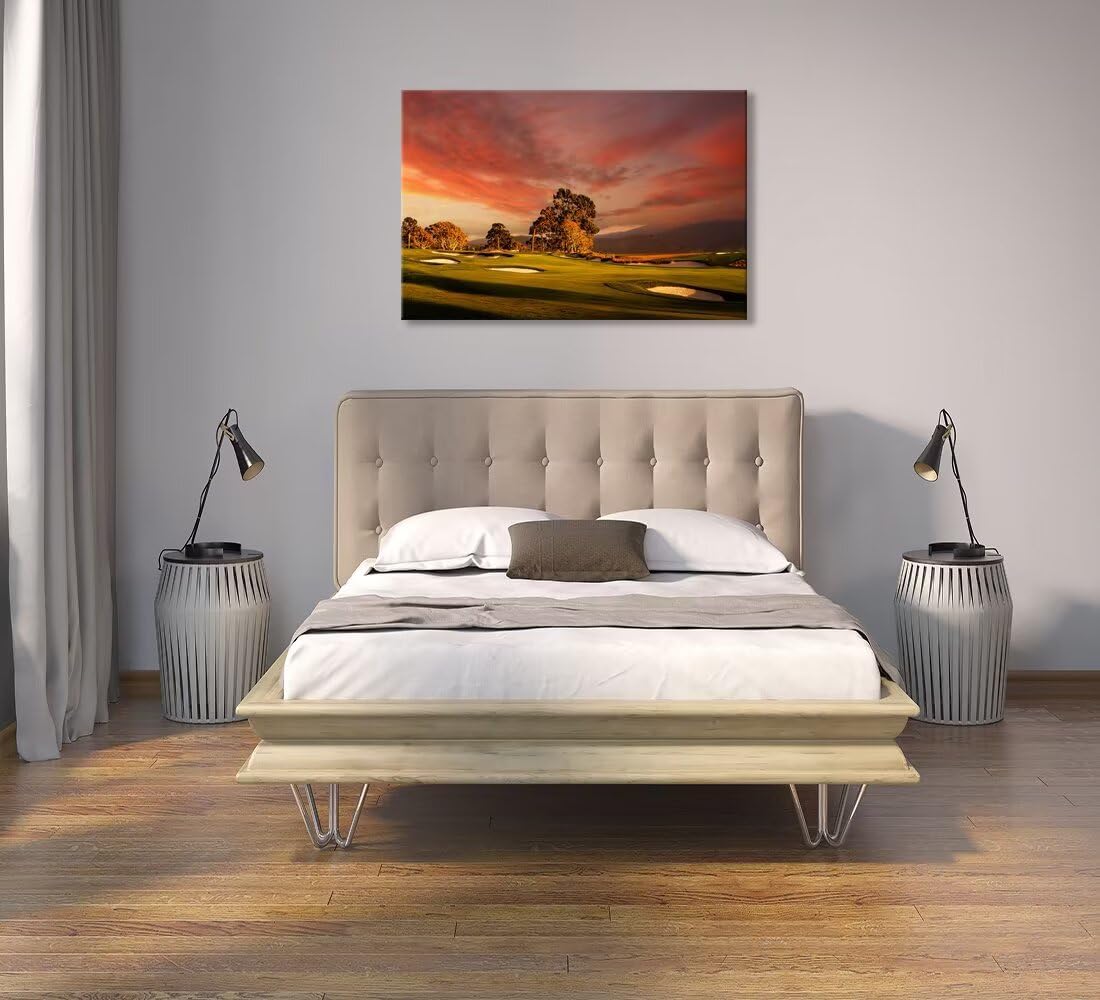 chenchenArt Coastline Golf Course Wall Art for Living Room Bedroom Bathroom Decor USA California Golf Course Picture Wall Decor for Office Golf Art Canvas Prints Framed Ready to Hang(18''H x 24''W)