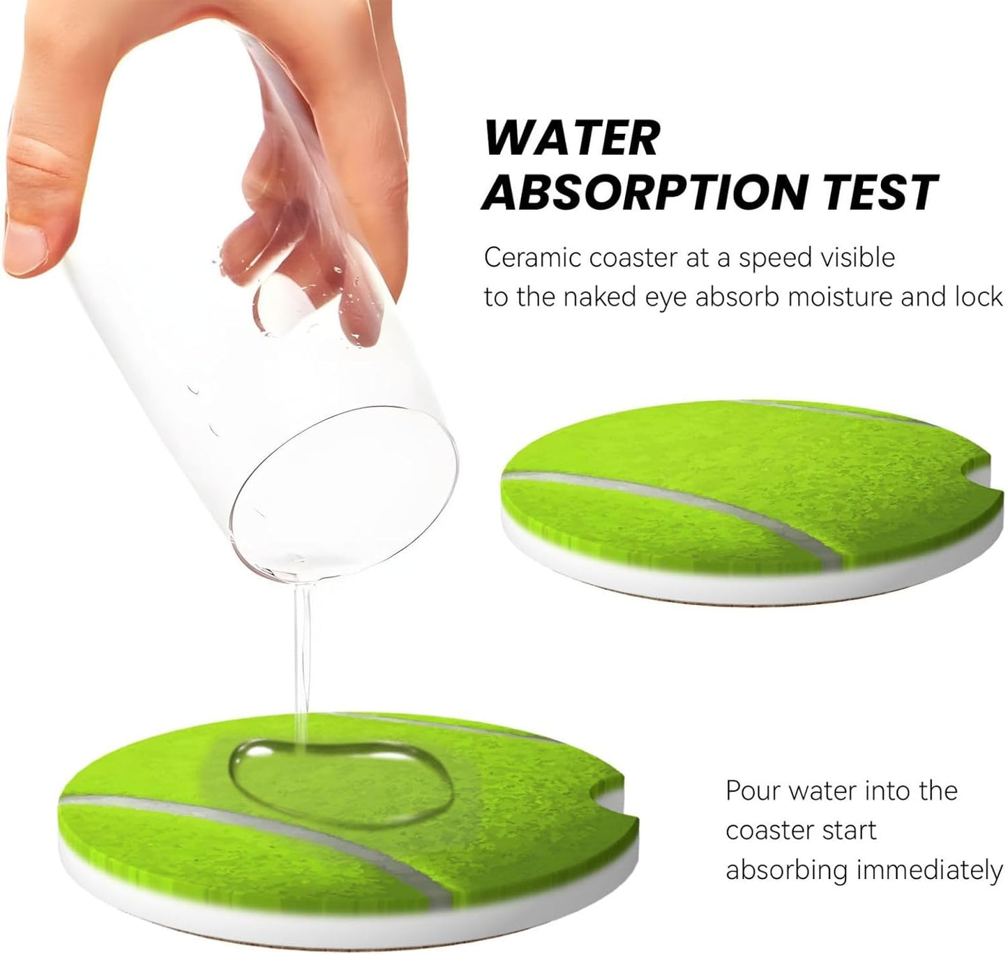 Car Cup Holder Coasters, Tennis Ball Car Coasters for Cup Holder Drinks, 2 Pack Ceramic Cute Auto Interior Accessories for Women Men