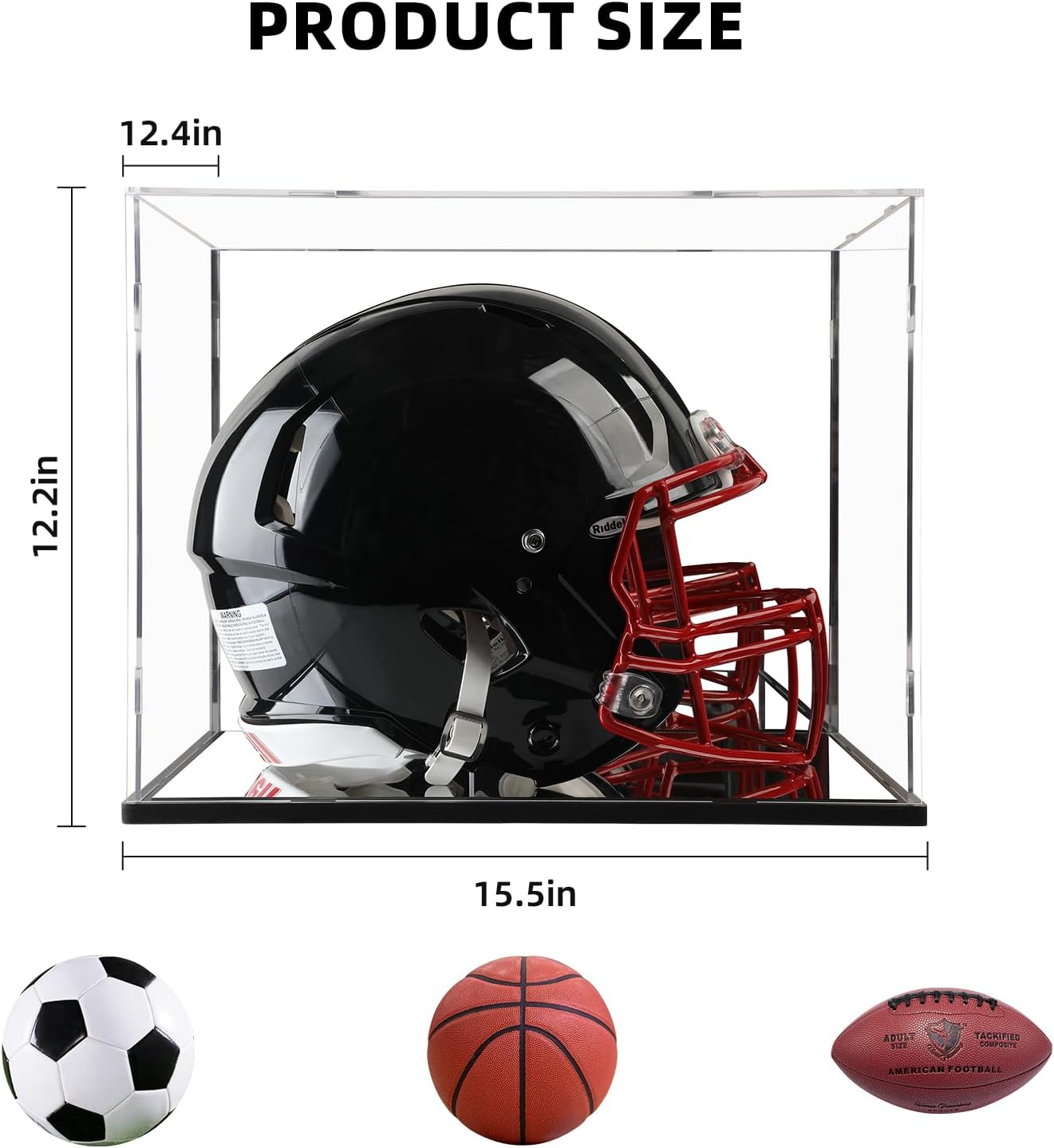Football Helmet Display Case with Mirror backpanel and Base,Acrylic Helmet Display box Full Size,Motorcycle Helmets,UV Protection Dust-Proof Box for Collectible Memorabilia Storage(need self-assembly)